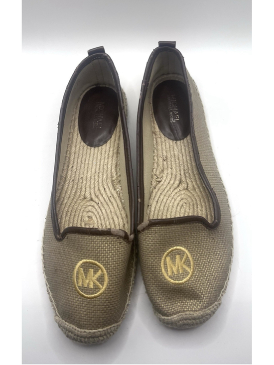 Michael Kors Shoes - Michael Kors Hastings Espadrille Flats Womens 8 Brown Tan Canvas Gold Logo Shoes